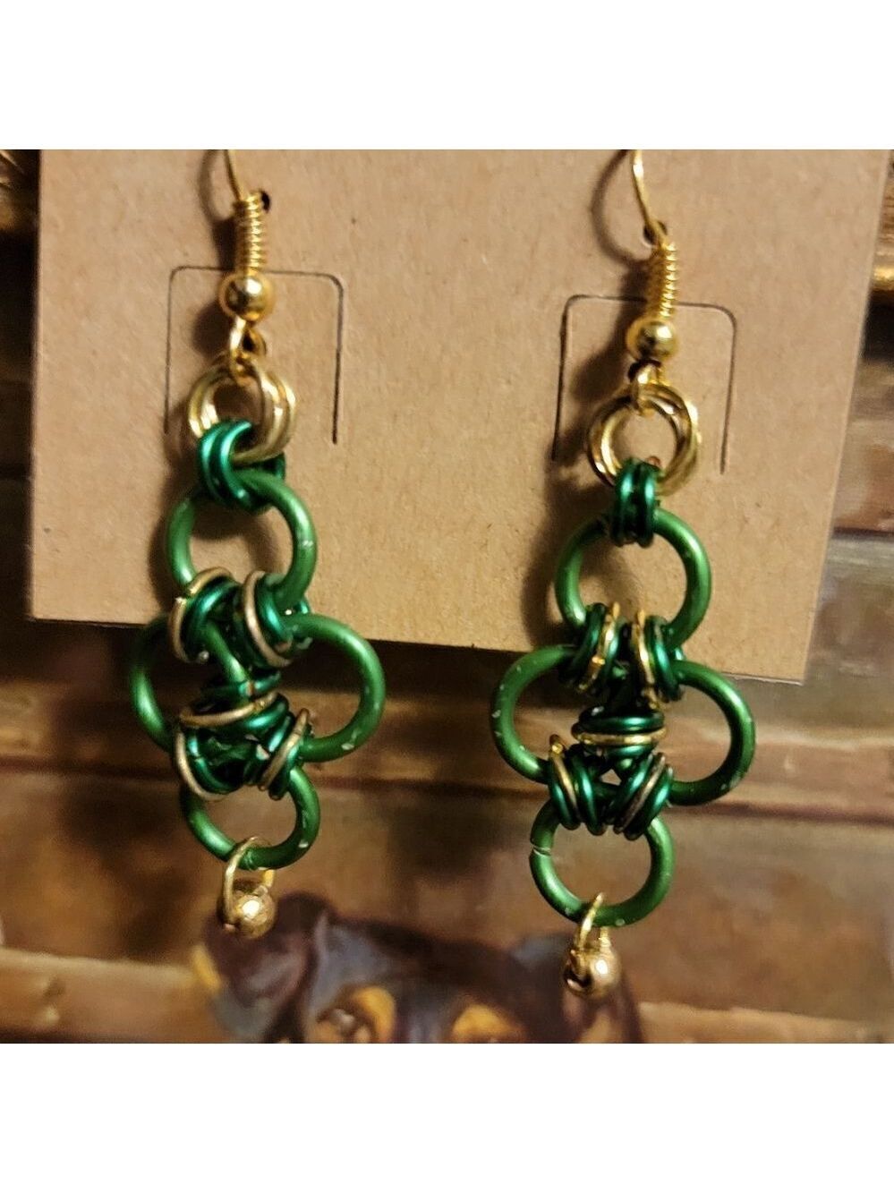Green Gold Chainmail Earrings